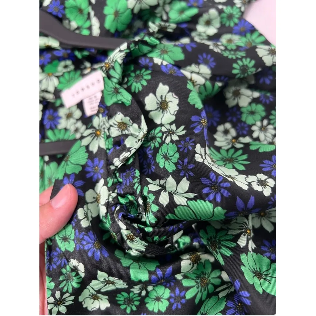 Topshop satin floral print midi dress‎ in green, Size 14 - Image 9