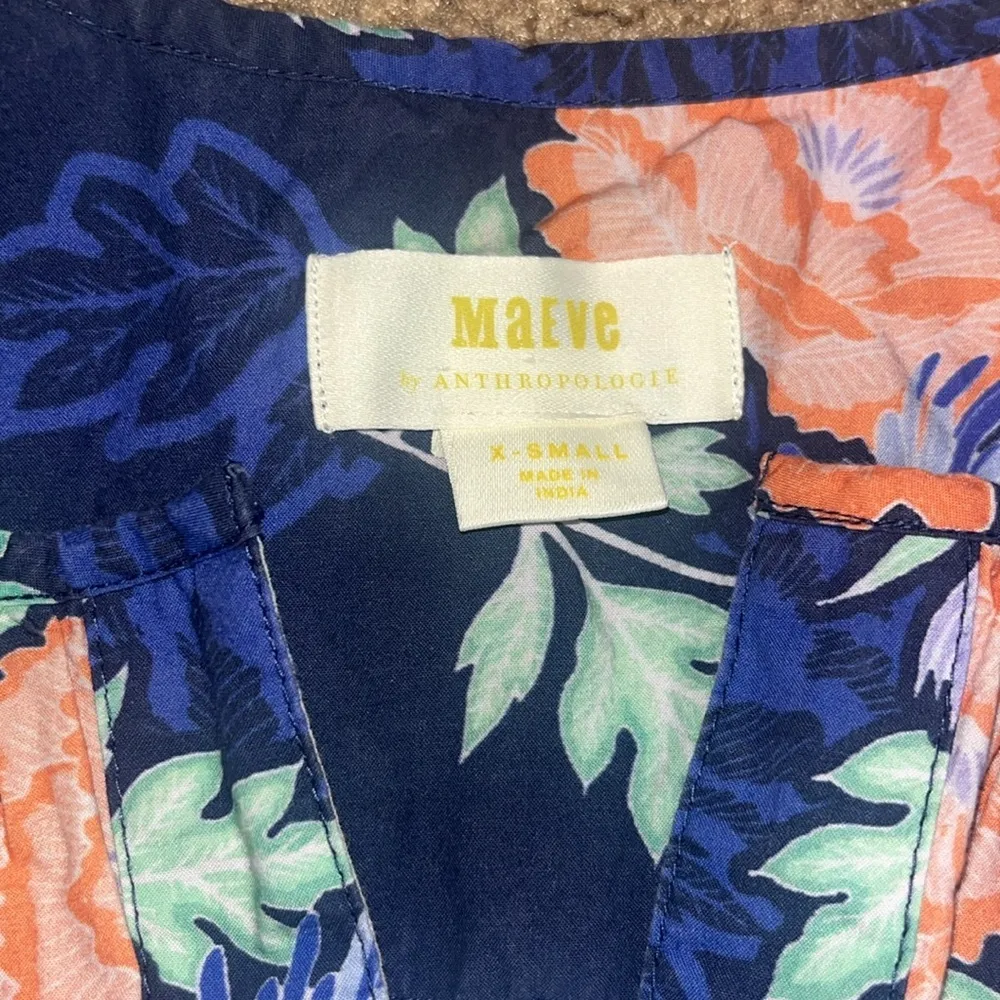 Anthropologie Maeve Somerset Maxi Dress Short‎ Sleeve Tier A-Line Navy Floral XS - Image 10