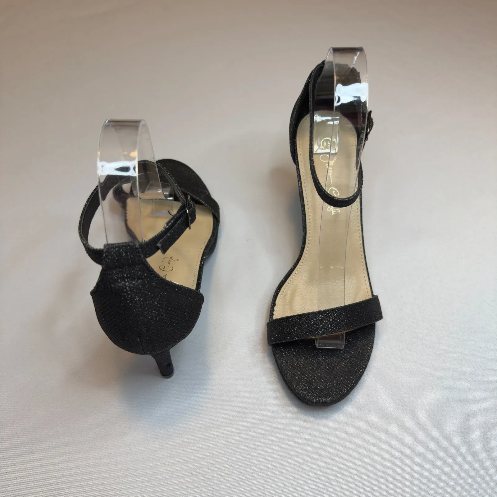 Jessica Carlyle Black Glitter Sparkle Ankle Strap Heels Women's Trendy Size 8.5 - Image 2