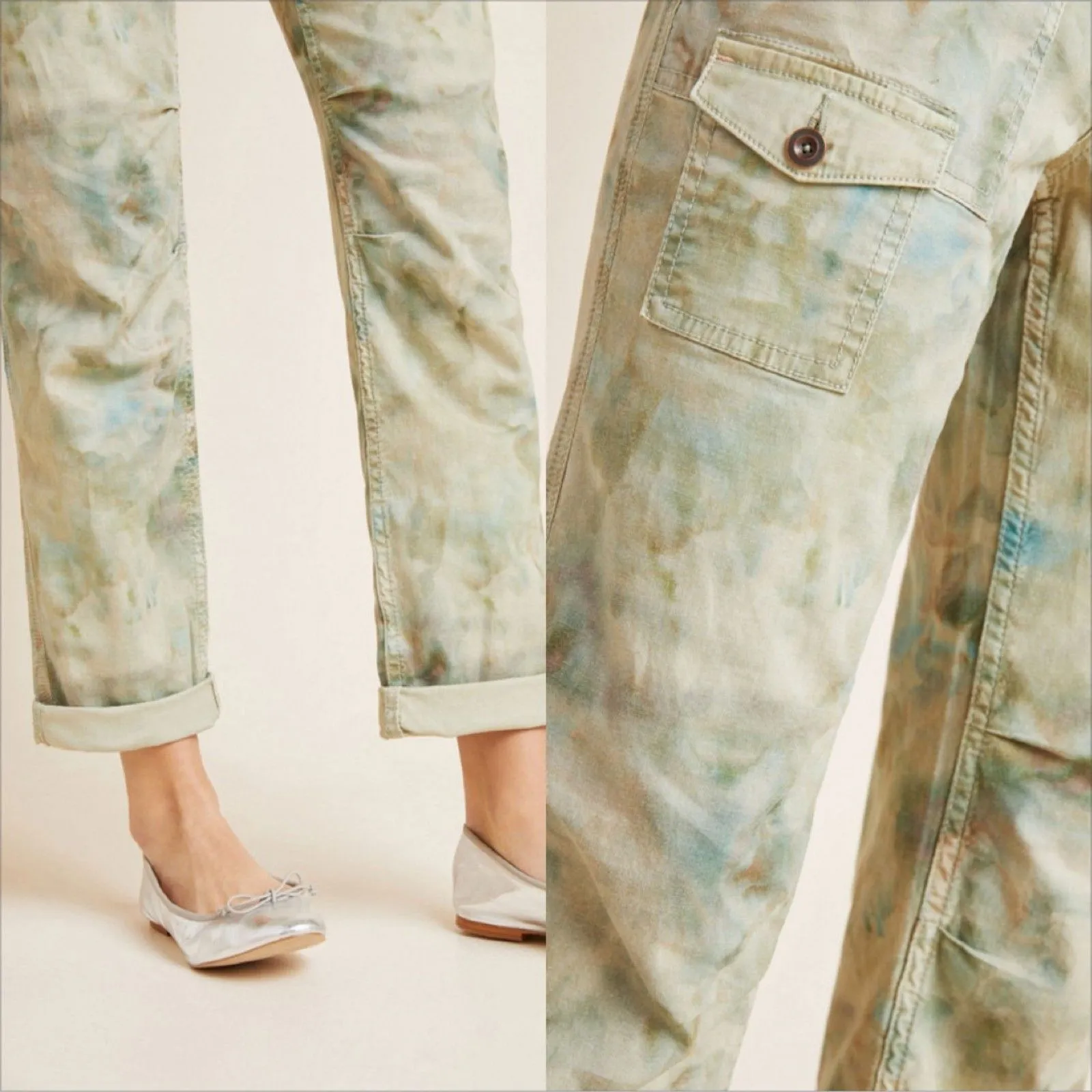 Anthropologie The Wanderer Tie Dye Cargo Pants Size 32 Cotton Linen Blend Green - Image 3
