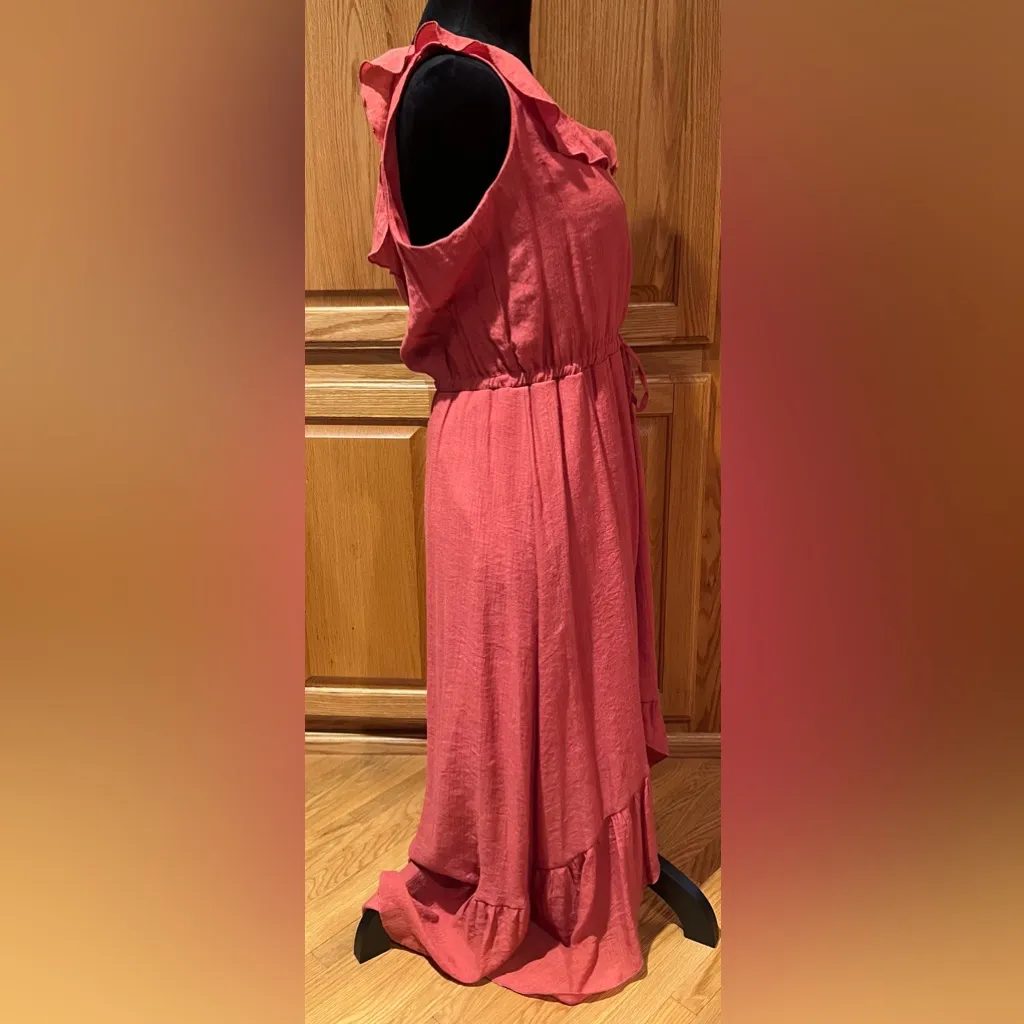 Luxology Sleeveless Ruffle Tie Waist High Low Hem Midi Dress Coral Size‎ Medium - Image 5