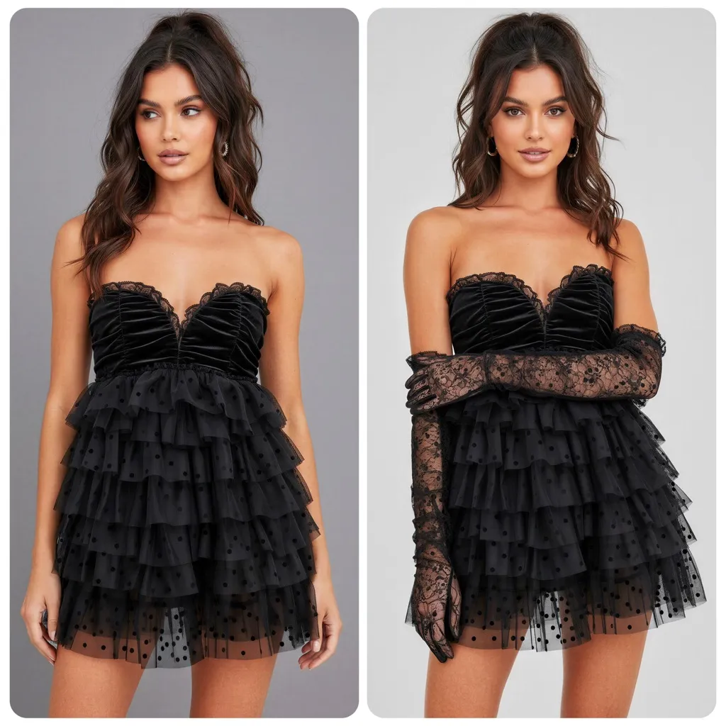 FOR LOVE & LEMONS Jourdan Off-Shoulder Mini Dress W/ Gloves, Black, XS - Image 6