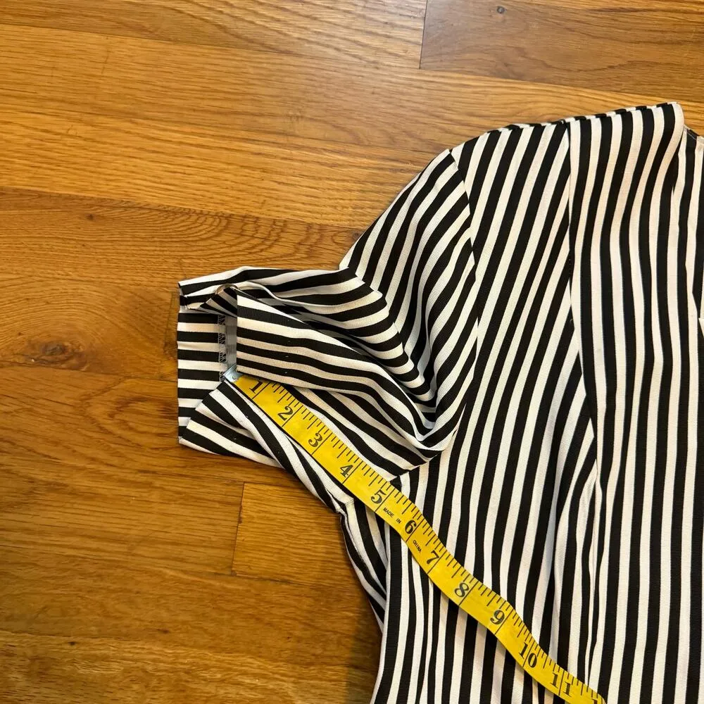 Tina Barrie Vintage Women Black White Striped Short Sleeve Button Blazer Shirt Size L - Image 6