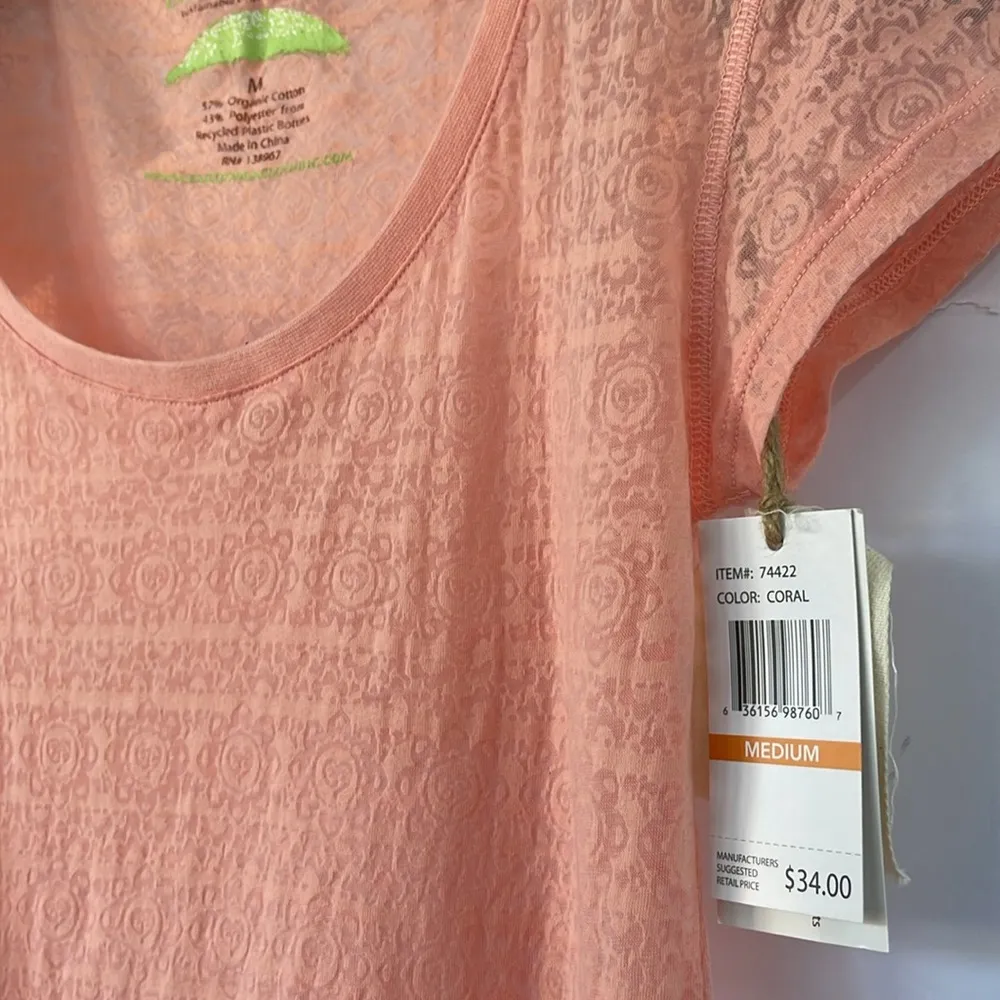 Earth Yoga Sheer Organic Cotton Blend Coral Peach Short Sleeve Tee Medium Pink - Image 9