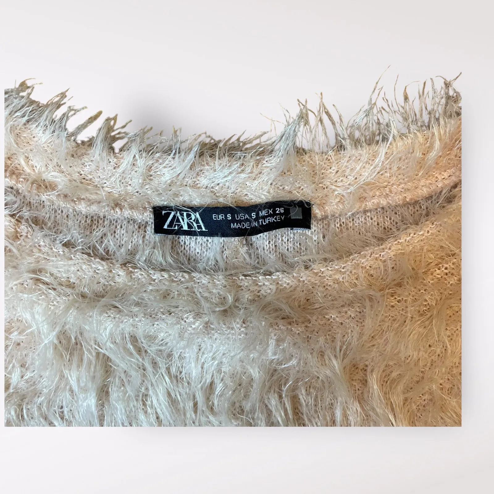 Zara Peach Furry Funky Indie Boho‎ Long Sleeved Sweater Size S - Image 2