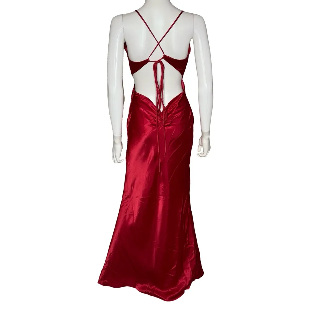 AQUA Formal Women’s Satin Open Back Gown A25650 Red Sz 8 - Image 6