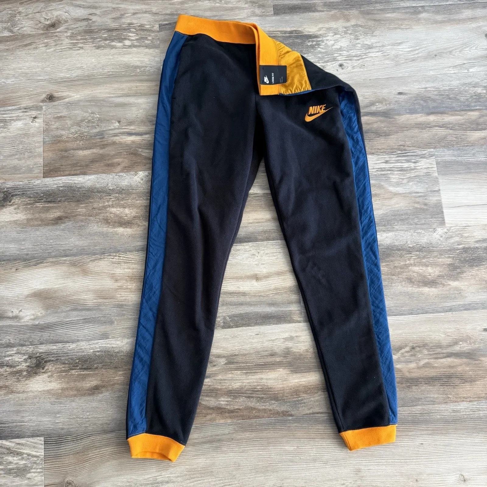 NWT Nike Loose Fit Colorblock Fleece Joggers Women’s Size Small – Orange & Blue - Image 2