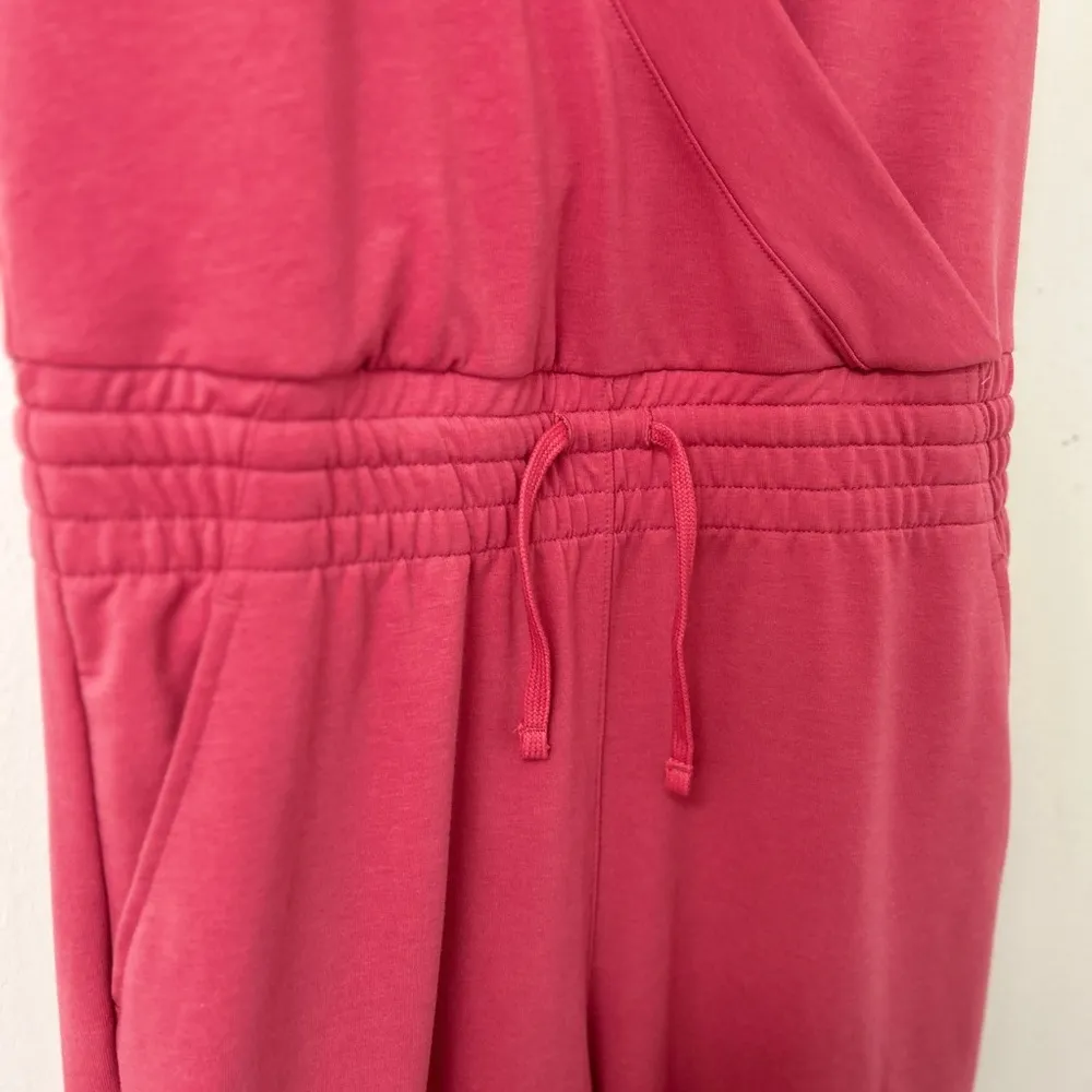 Women’s Nike Dri-Fit fleece Yoga Pink Sleeveless Jumpsuit with Tie Belt Medium - Image 5