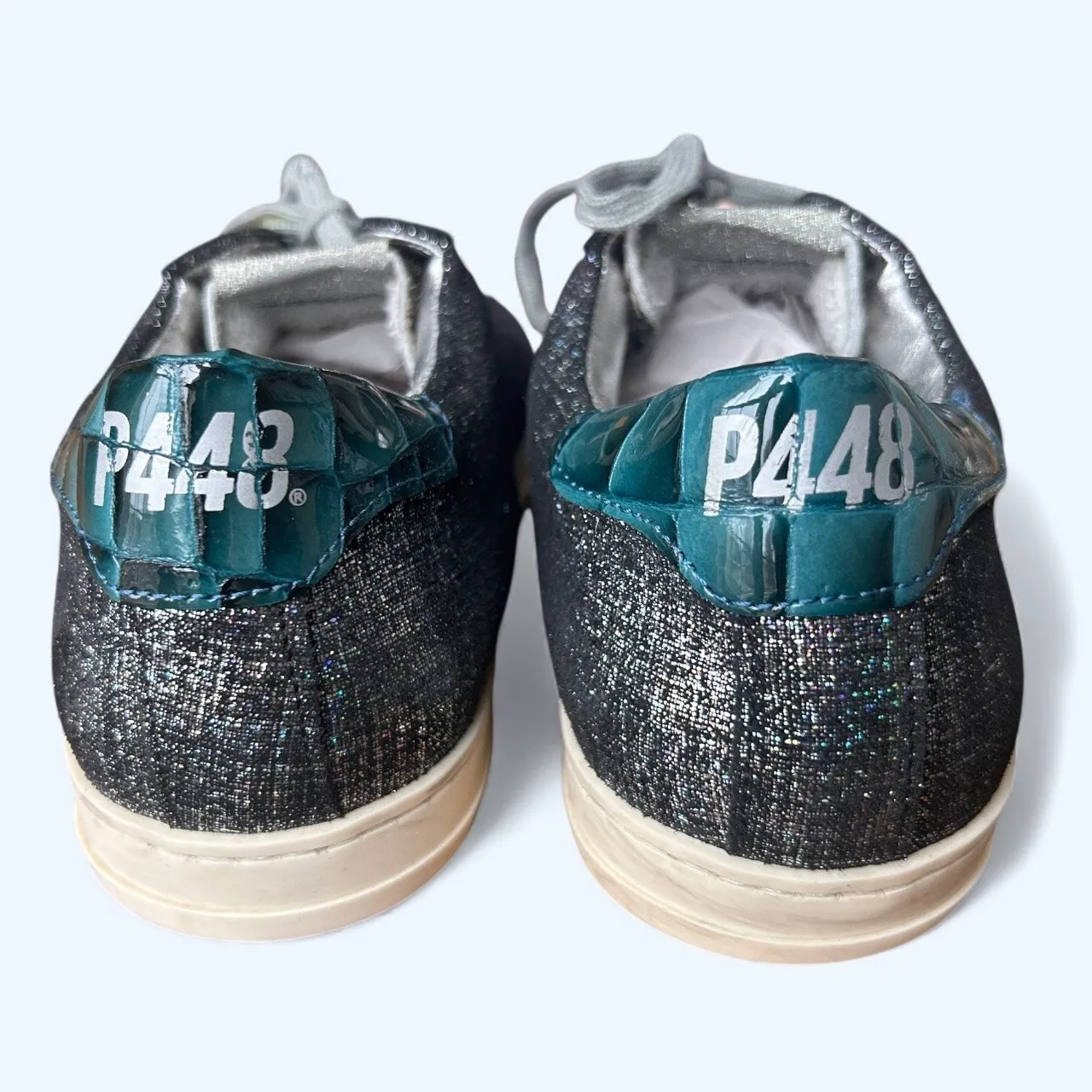 P448 John Jafar Low-Top Sneakers Metallic Glitter Pony Hair Toe Women's EU 41 - Image 9