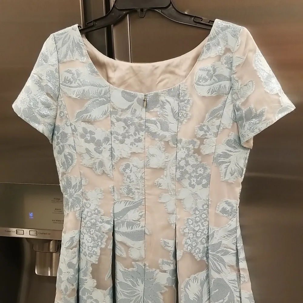 💕ST. JOHN💕 Jacquard Floral Embossed  Cap Sleeve Pleated Cocktail Dress 8 NWOT - Image 8