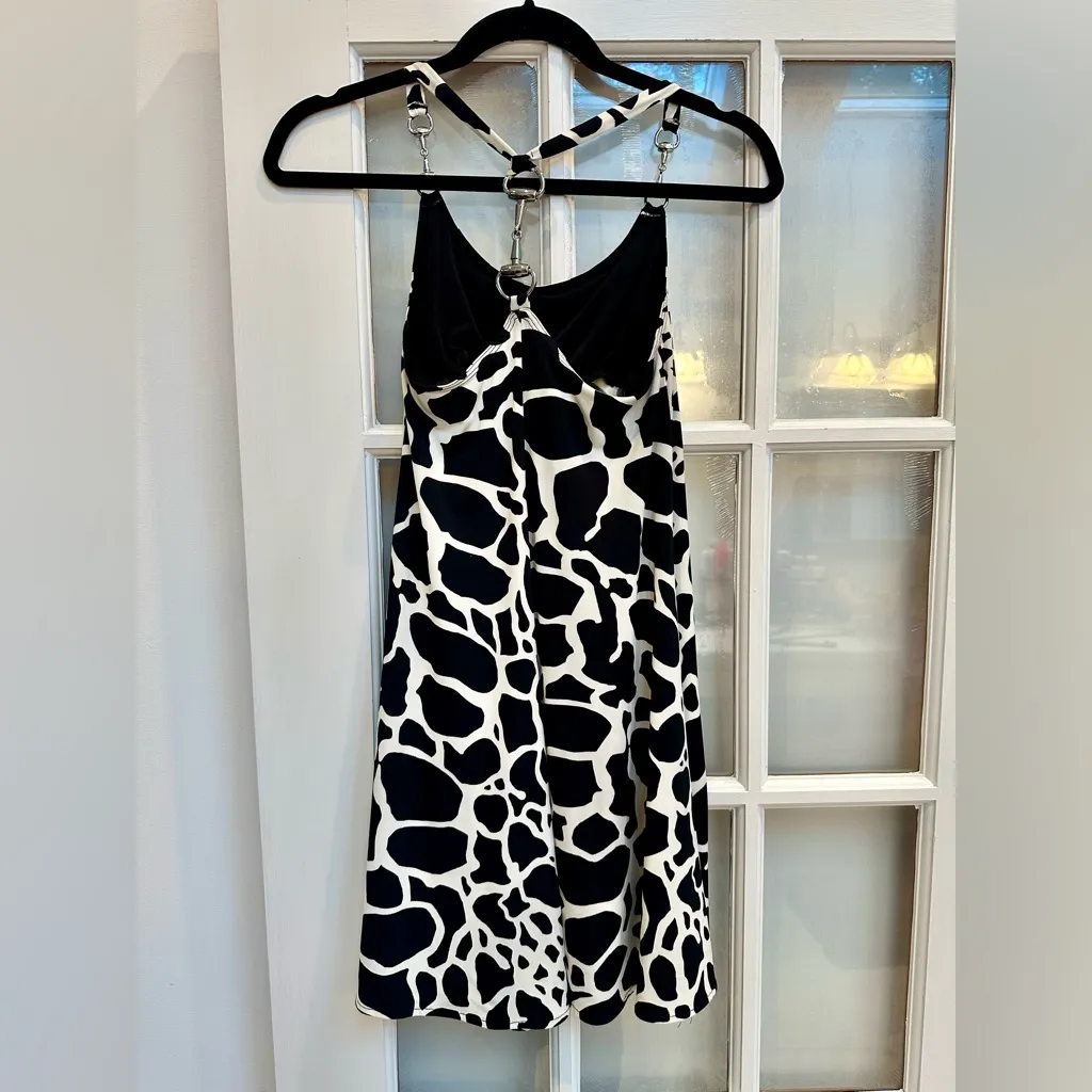 Vintage Cache Black & White Giraffe Print Dress Snaffle Horse Bit Metal Size 2 - Image 4