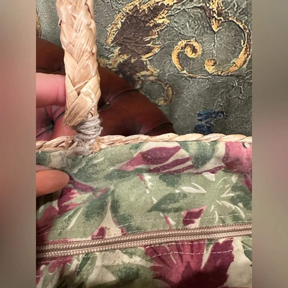 Vintage Cappelli Straw Handbag With Monkey, Flower and Coconut Palm Embroidery Tan - Image 9