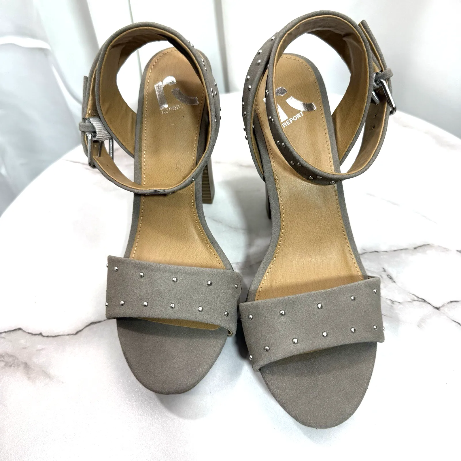 NEW REPORT Gray High Heels Open Toe Ankle Strap Platform Sandals Size 6.5 - Image 6