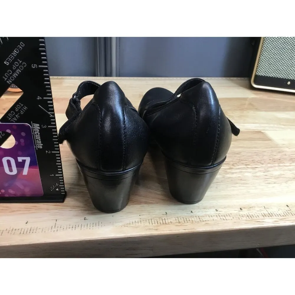 Clarks Emily 2 Womens 9 Black Leather Mary Jane Cuban Heel Round Toe Mabel Pumps - Image 3