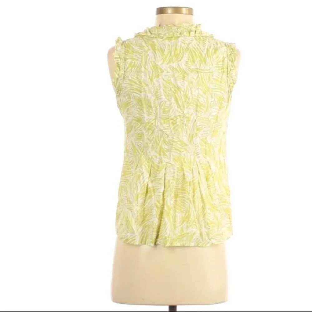Loft Ann Taylor Green White Floral Sleeveless Top Womens SP Ruffled Beachy Shirt - Image 2