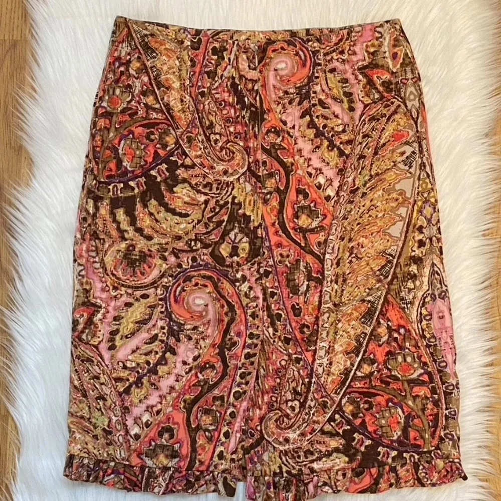 Sunny Leigh Pencil Skirt with Ruffle Hem Abstract Geo Print Multicolored Size 4 - Image 2