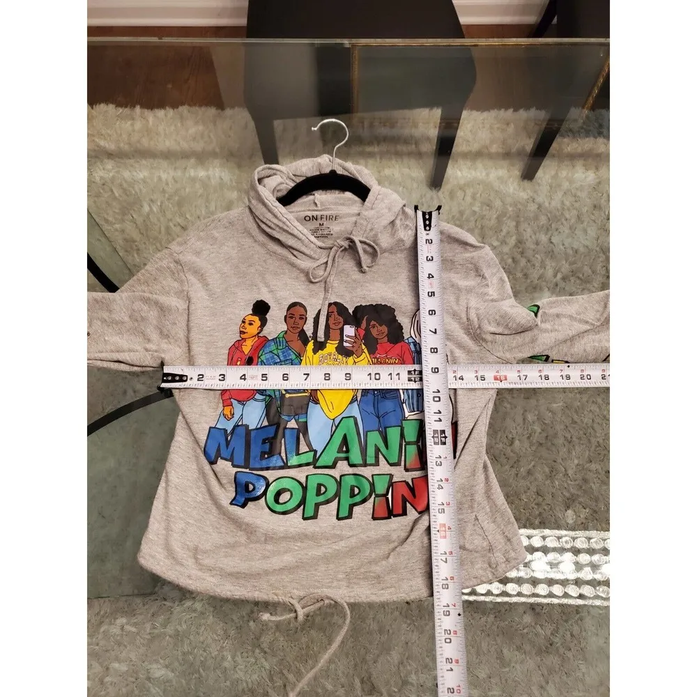 Onfire Womens Gray 100% Cotton Hooded Drawstring Long Sleeve Top Blouse Medium - Image 7