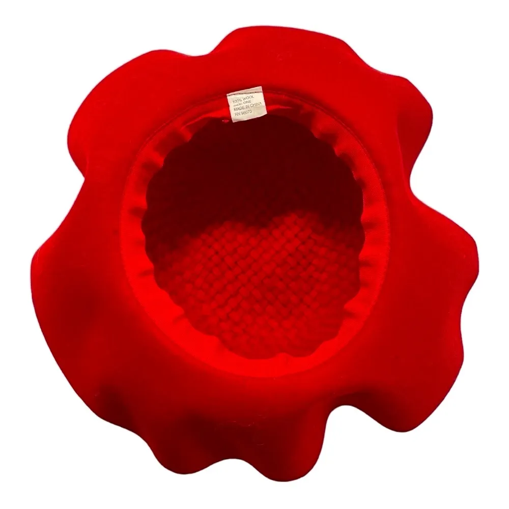 Red Floppy Woven Wool Hat, One Size, Fall Winter, Church, Casual - Image 7