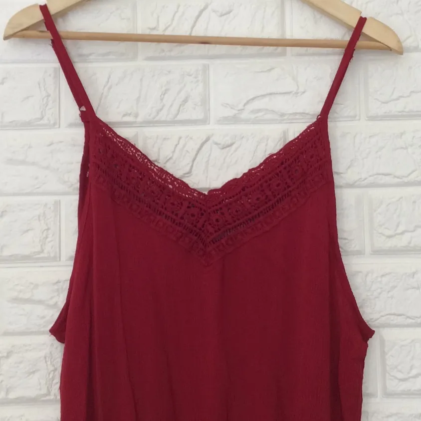 Poof red crinkle gauze lace trim short‎ romper - Image 2