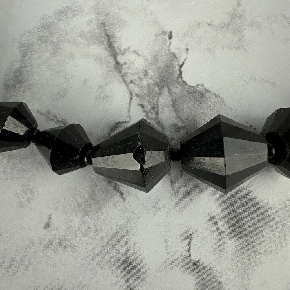 Vintage Victorian 1920's Faceted Glass Morning Beads Beaded Necklace Black - Image 3