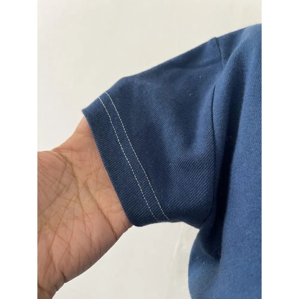 90s Ellemenno V Neck Blue White Graphic Floral Tee Short Sleeve Tee Large - Image 2