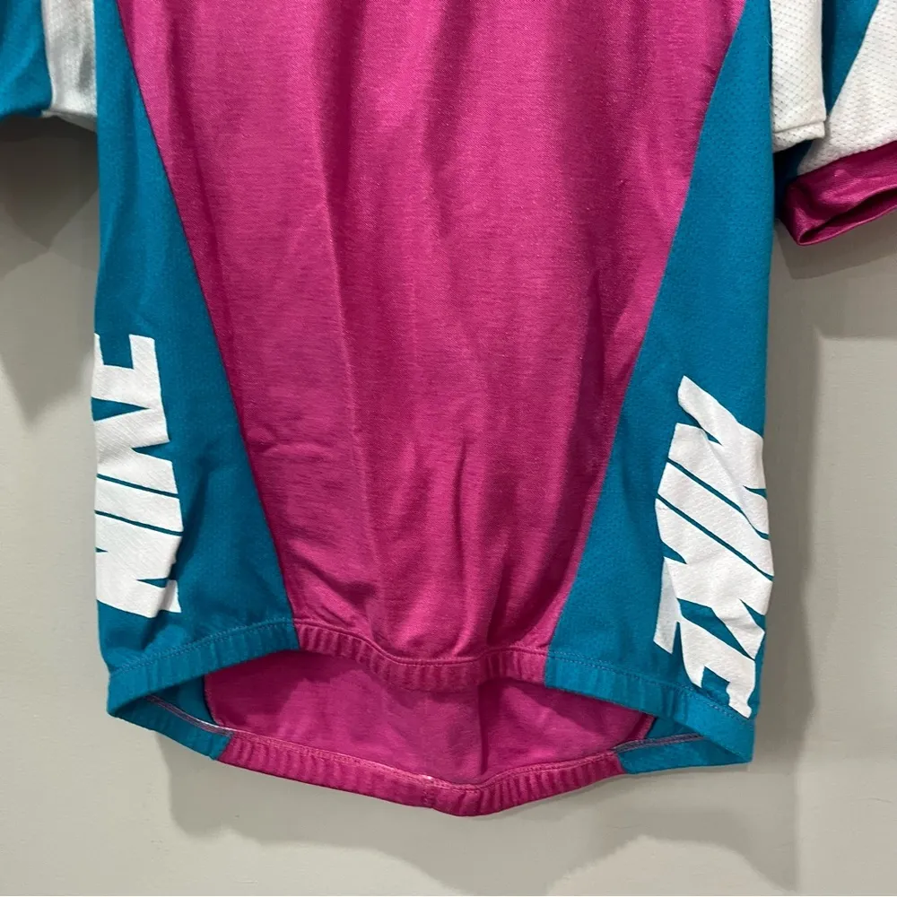 Vintage 90s Nike Jersey Cycling Shirt Small Retro Gray Tag Spell Out Swoosh Pink - Image 3