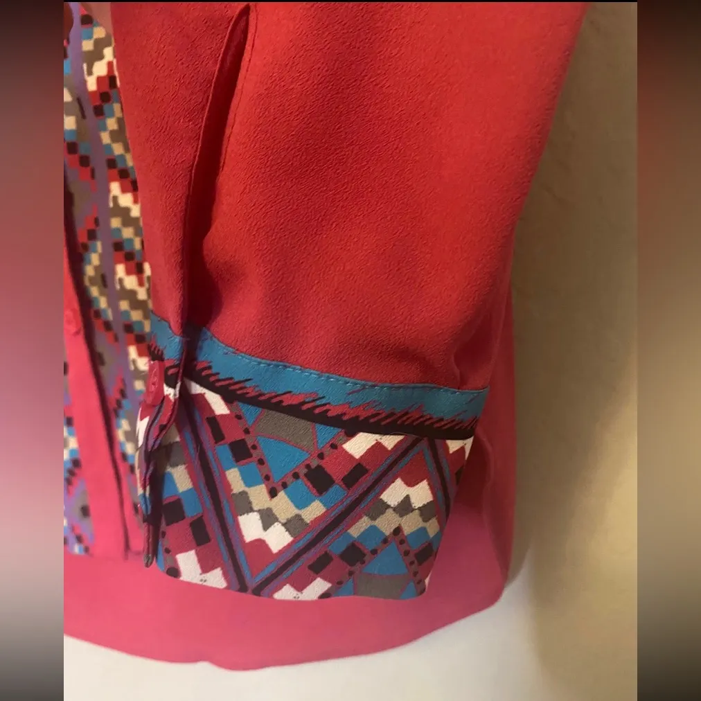 ⭐️Hale Bob pink button up blouse multicolor geometric & paisley pattern small - Image 6