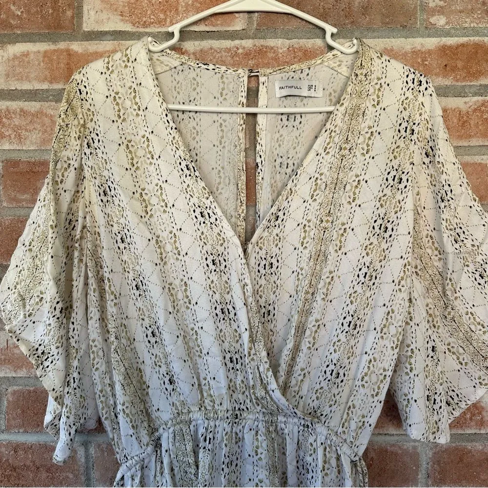 Faithfull The Brand Playsuit Romper Keyhole Open Back White Gold Print Women’s 2 - Image 3