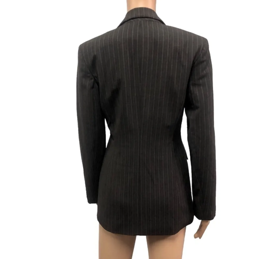 The Limited Stretch Brown Pinstripe 2 Button Blazer Suit Jacket Womens XS New - Image 3