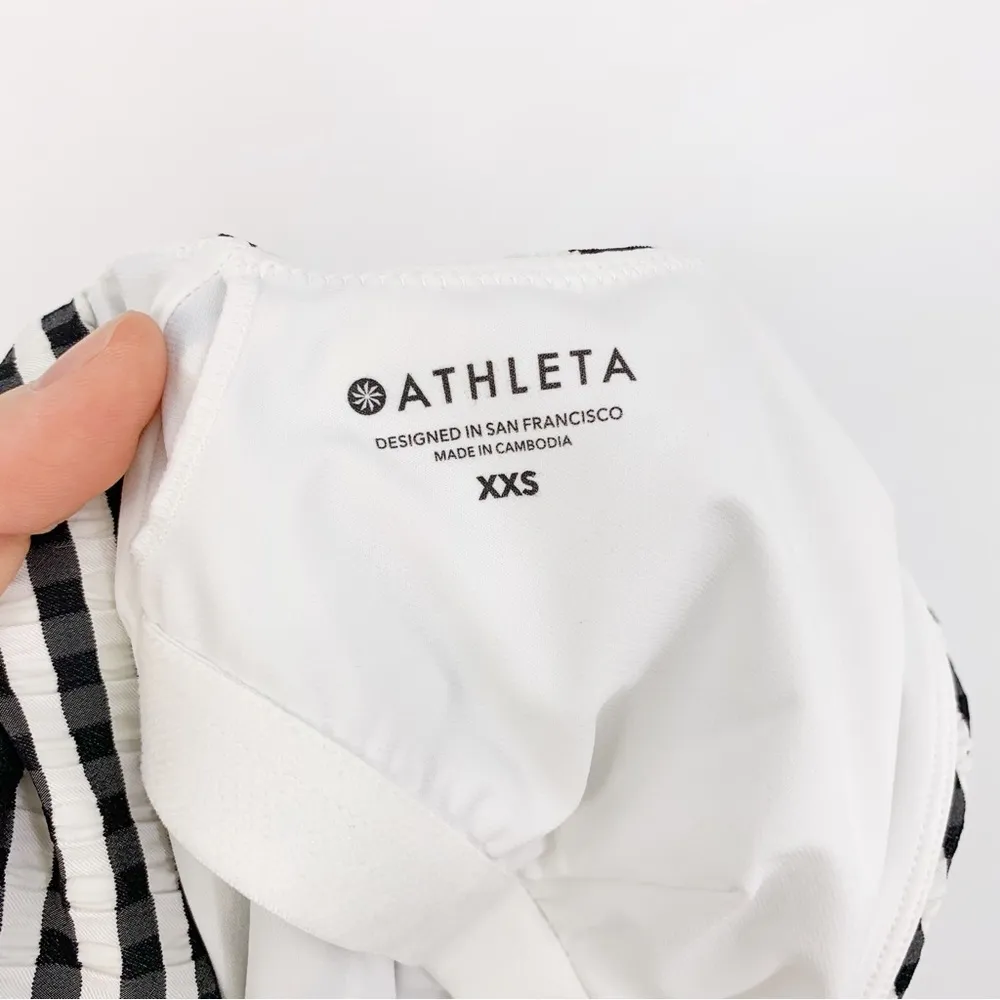 ATHLETA Stripe Seersucker V-Neck One Piece Swimsuit Black White XXS - Image 5