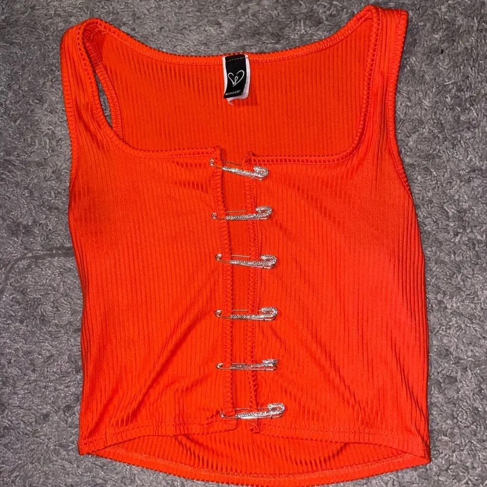 Windsor Crop Top Women Medium Orange Knit Tank CutOut Rhinestone Bustier Party - Image 8