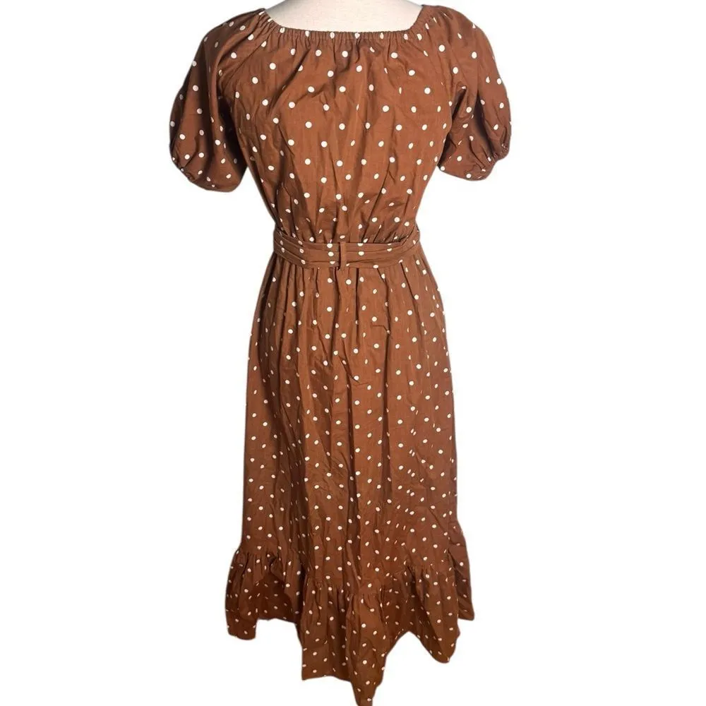 Lusana Leeta Brown Polka Dot Puff sleeve Short Sleeve V - Image 3