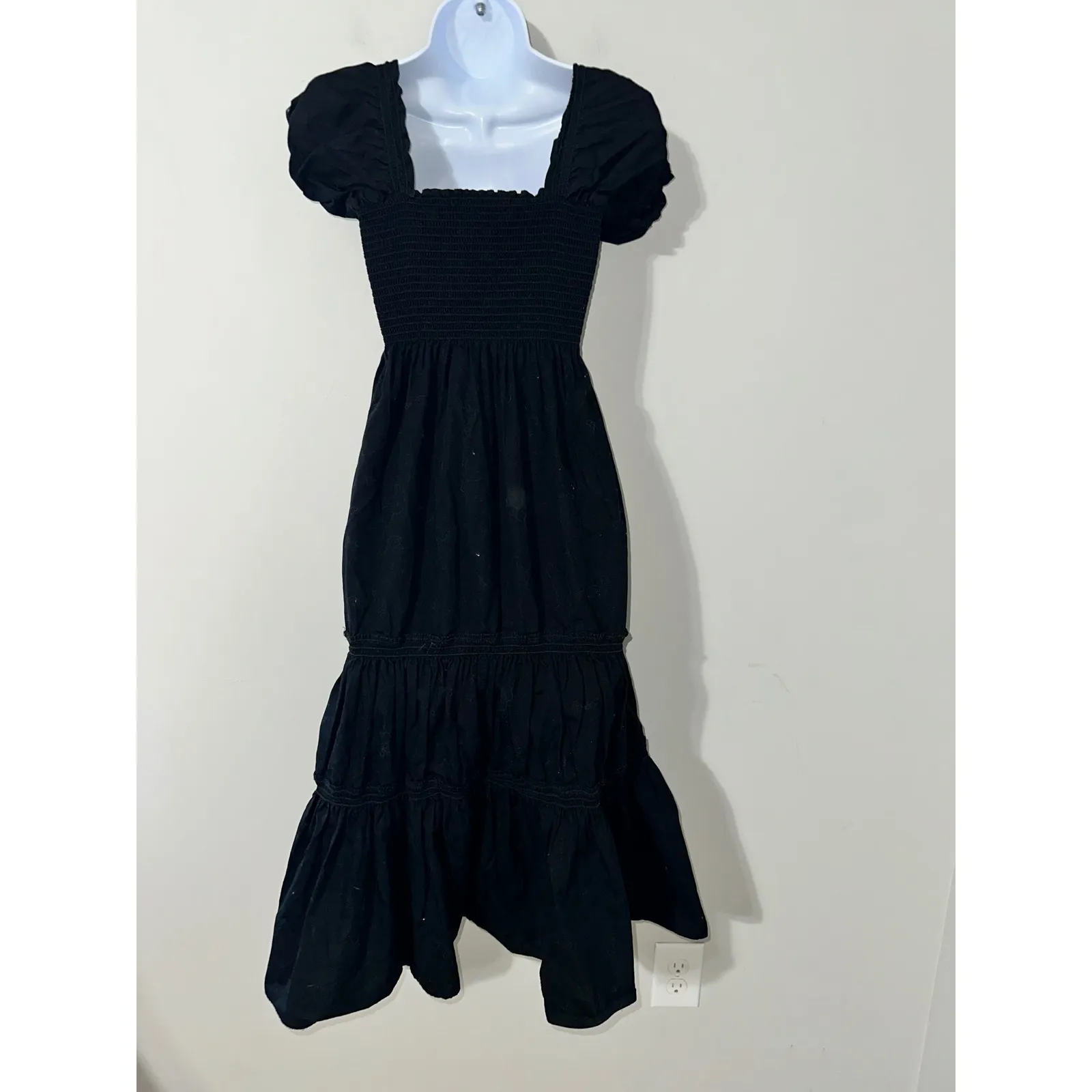 OPT Black Square Neck Smocked Puff Sleeve Tiered Midi Dress Women's Size S - Image 5