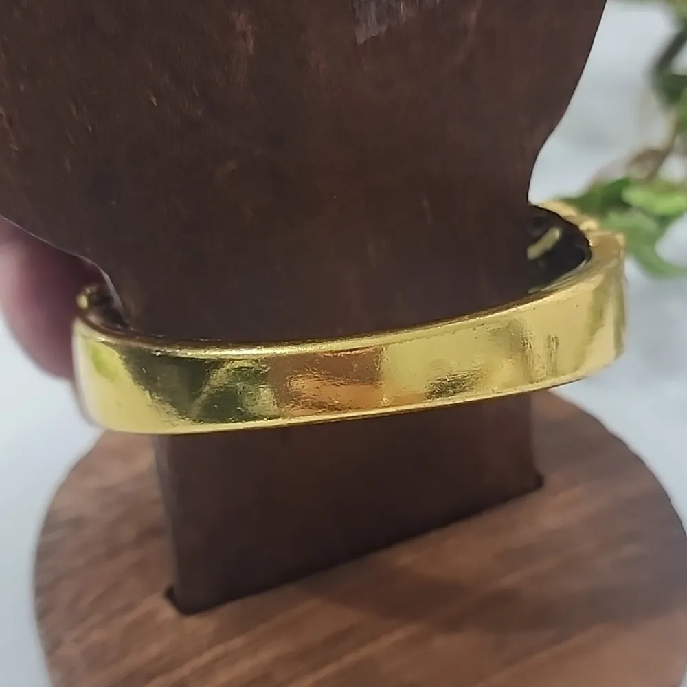 Statement Gold Hinge / Clamper Bracelet with Crystals and Attached Ring New - Image 9