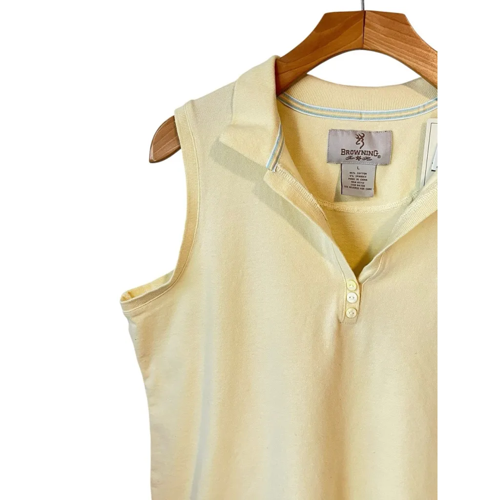 Browning Sleeveless Top Womens L Yellow V Neck Button Collared Tank Shirt NWT - Image 3
