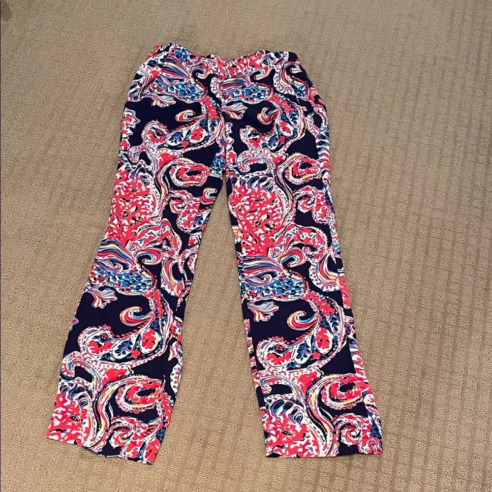 Lilly Pulitzer Pink and Blue Paisley Straight Leg Pants - Image 3