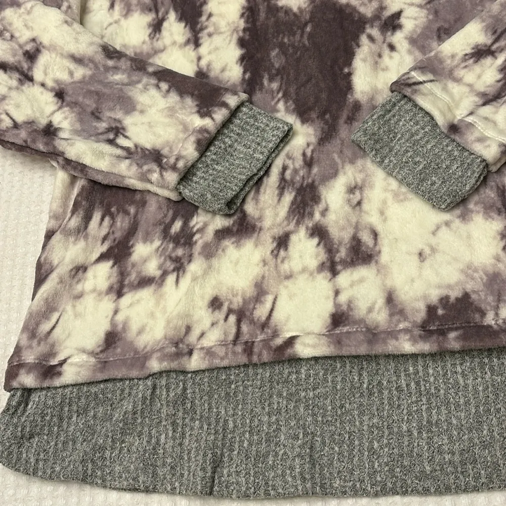 NEW! COMO VINTAGE Tie Dye Fleece Top Sweatshirt Funnelneck Purple White Gray XL - Image 8