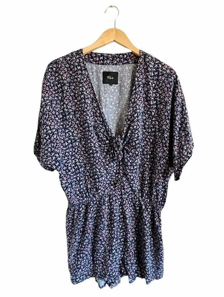 RAILS Tie Front Romper Floral Minka Wildflower Relaxed Blue Short Sleeves Large - Image 8