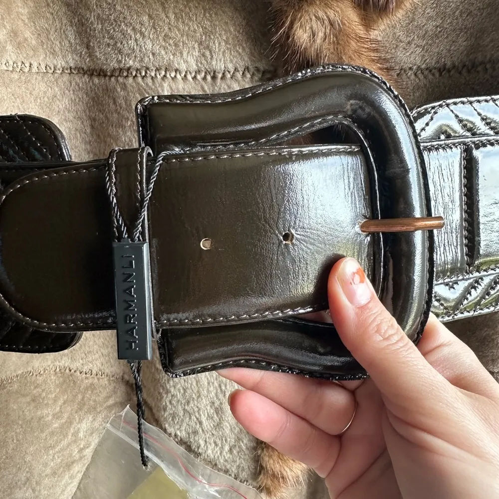 Harmanli leather jacket with real mink and belt Tan Size 8 - Image 5