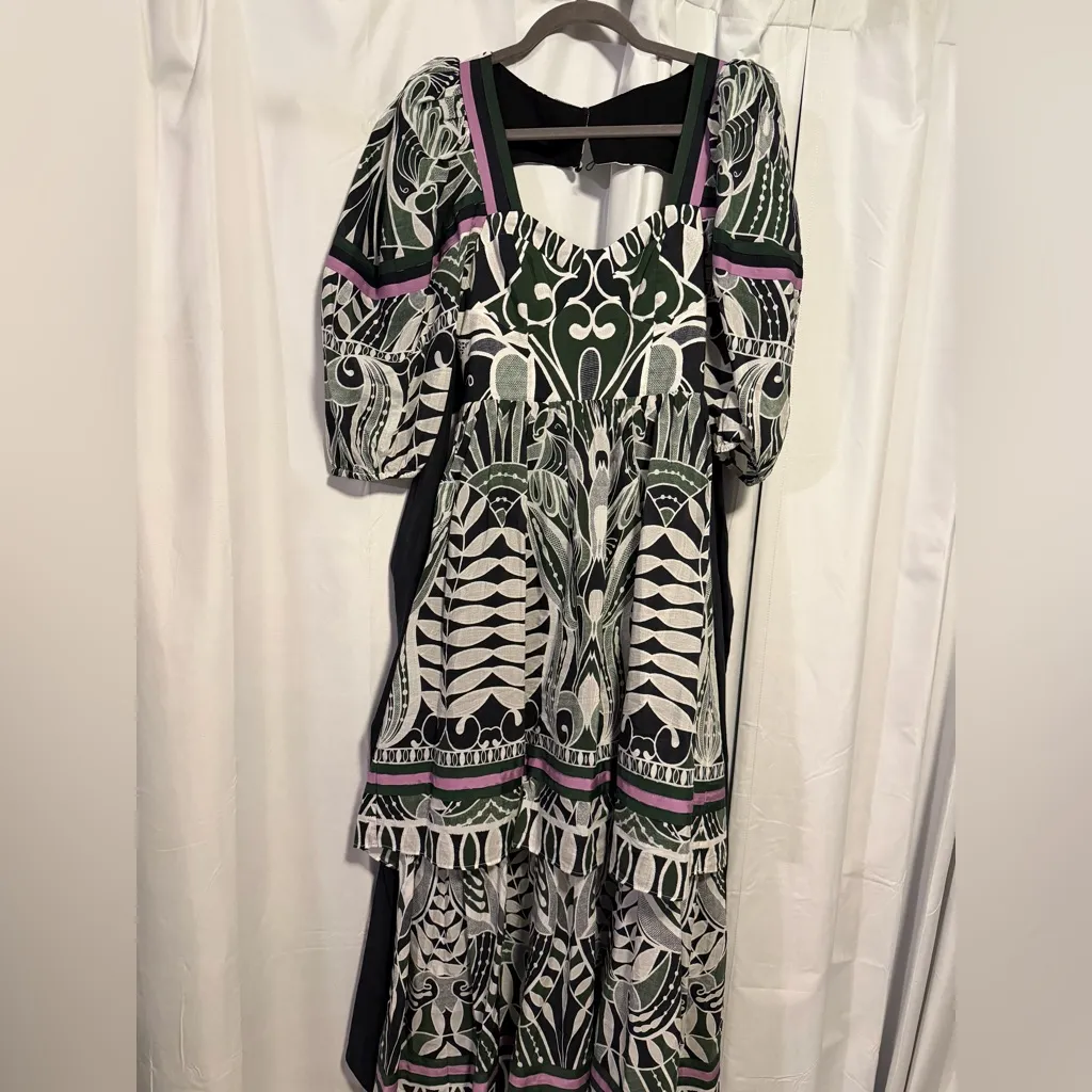 Farm Rio Black Lace Nature Short Sleeve Maxi Dress - Image 5