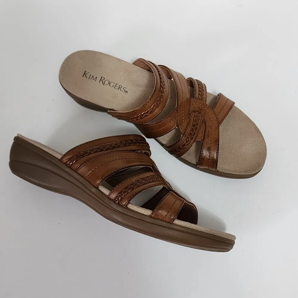 Kim Roger Domina Chestnut Faux Leather Braided Slide Sandals Size 8 - Image 9