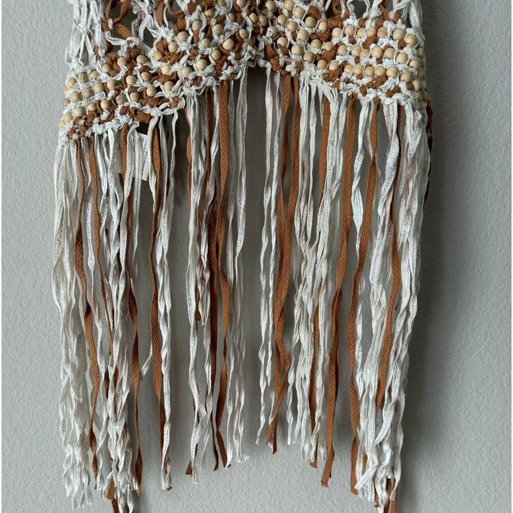 FREE PEOPLE Festival Macrame Metallic Beaded Halter Tank Top Cover Up Size Small - Image 7