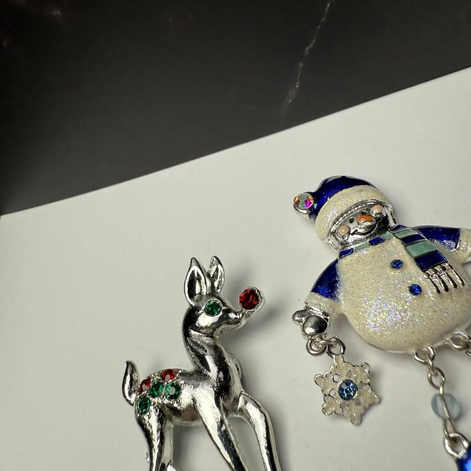 Rhinestone Holiday Lot Of 3 Brooch Pin Reindeer Snowman Christmas Tree - Image 12