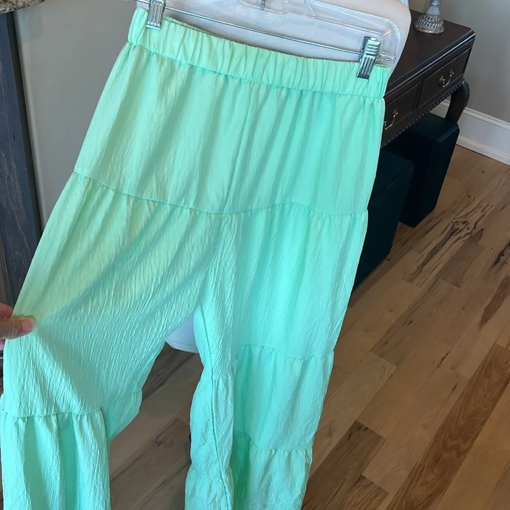 Lime Green Tiered Palazzo Pants - Image 5