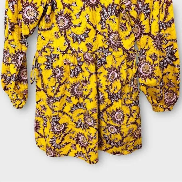 ALC Myra Floral‎ Mini Dress Women's Size 2 Yellow Beige Long Sleeve - Image 10