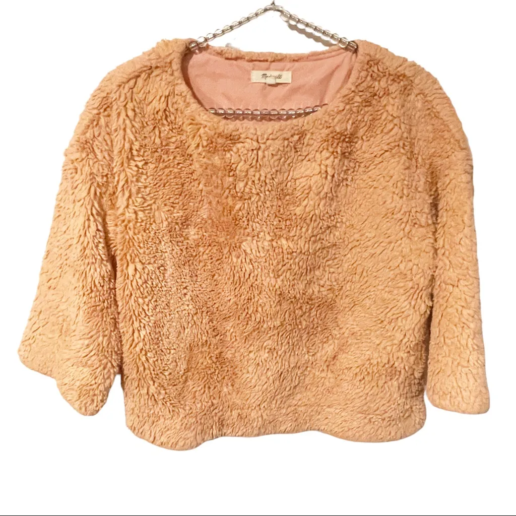 Madewell Size XXS Superfurry Pink Sherpa Fluffy Cropped‎ Sweatshirt Top - Image 2