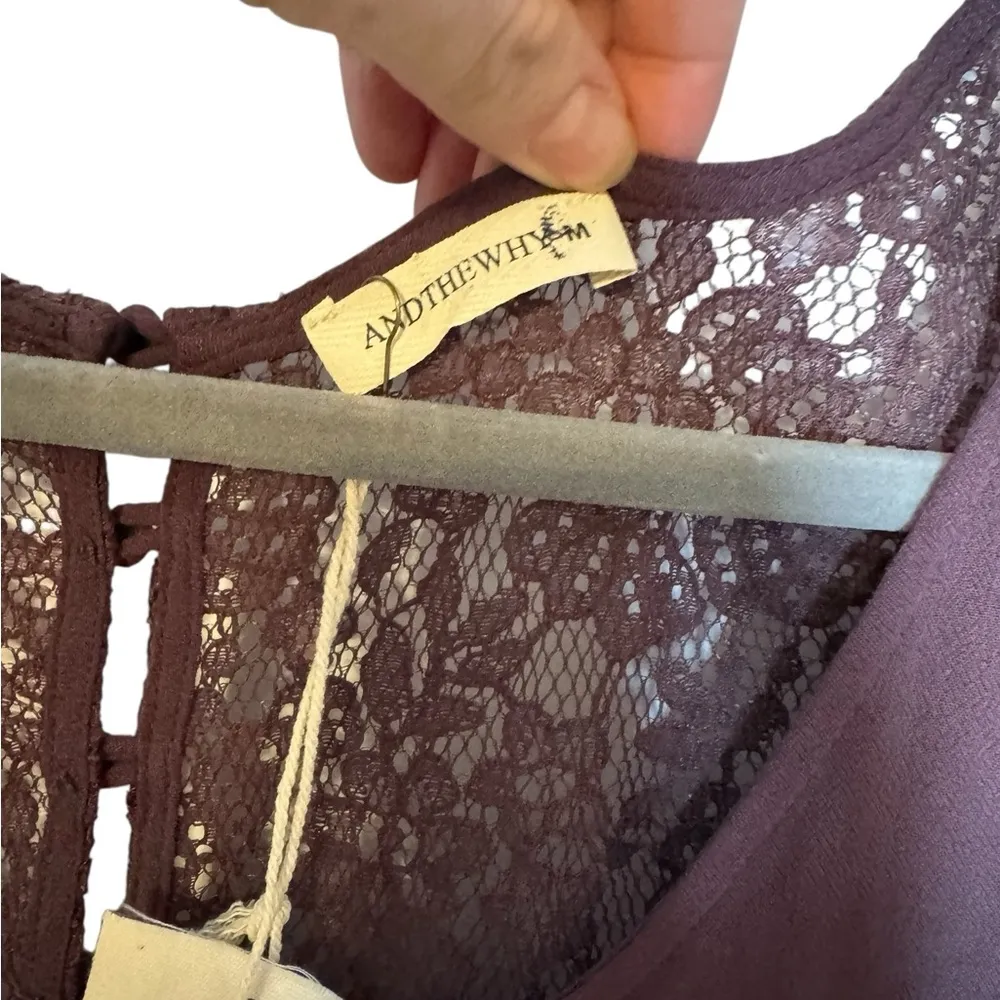 And The Why Back Lace Button Down Detail Bell Sleeve Dress M NWT Purple Size M - Image 4