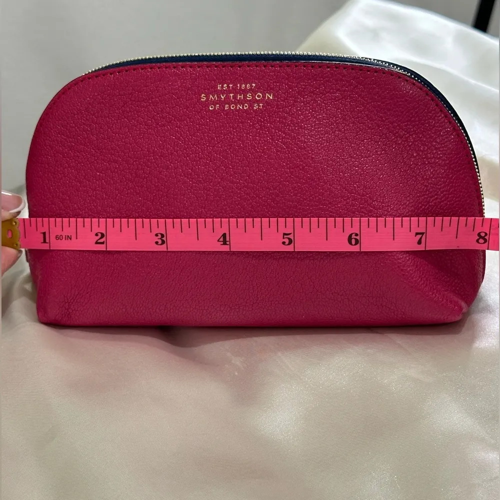 Of Bond St Cosmetic Case In Panama Leather Fuschia Pink & Gold Zip - Image 11