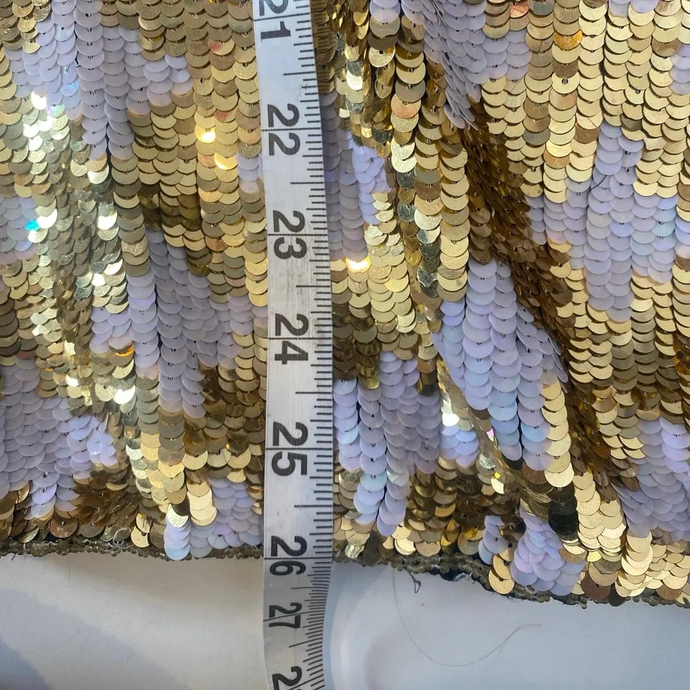 Vintage Eve’s Allure Gold Metallic & Iridescent White Sequin Silk Blouse Size M Size M - Image 16