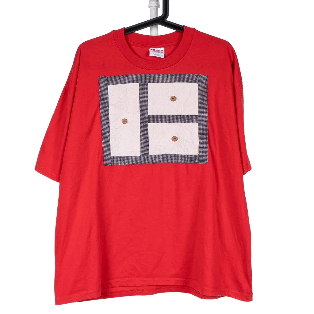 Hanes VTG 4th of July TShirt XL Womens Quilted Crafty Patriotic Buttons Patches - Image 2